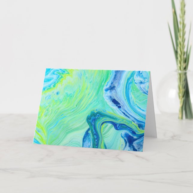 Tarjeta Blue Green Seascape Acrylic Fluid Art (Anverso)