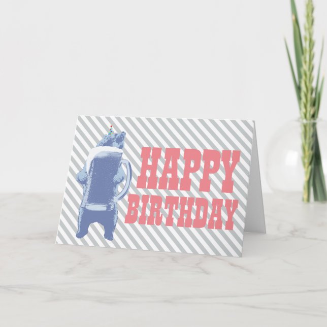 Tarjeta Blue Grizzly Bear & Beer Happy Birday (Anverso)