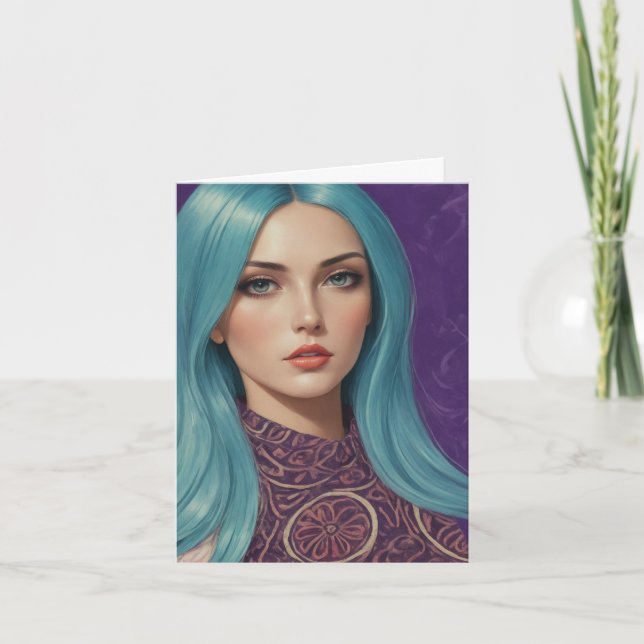 Tarjeta Blue Hair AI art blank in all Occasis (Anverso)