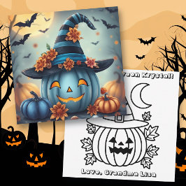 Tarjeta Blue Halloween Pumpkin & Coloring Page Personalize
