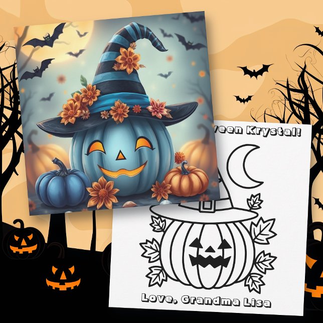 Tarjeta Blue Halloween Pumpkin & Coloring Page Personalize (Subido por el creador)