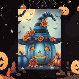 Tarjeta Blue Halloween Pumpkin Jack-o-lantern