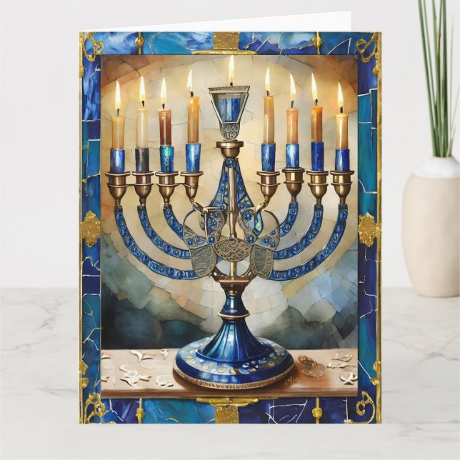 Tarjeta Blue Hanukkah Menorah (Anverso)