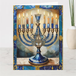 Tarjeta Blue Hanukkah Menorah