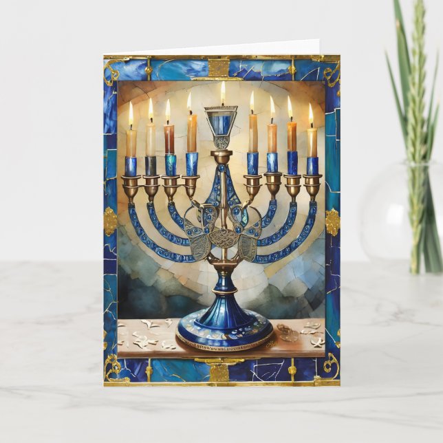 Tarjeta Blue Hanukkah Menorah (Anverso)