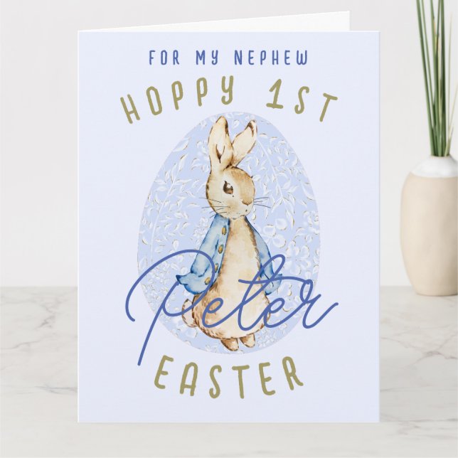 Tarjeta Blue Happy 1Easter Bunny Egg Nephew Name Card (Anverso)