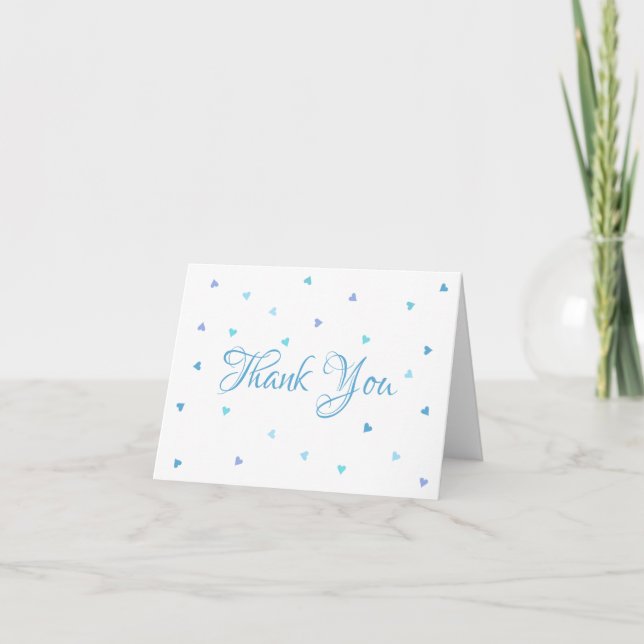 Tarjeta Blue Hearts Confetti Script Gracias (Anverso)