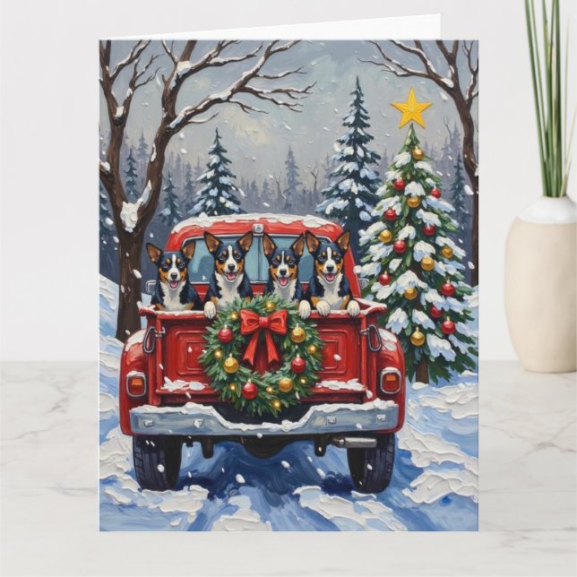 Tarjeta Blue Heeler Christmas Red Truck Holiday (Anverso)