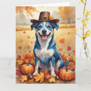 Tarjeta Blue Heeler En Otoño Deja El Arte De Acción De Gra