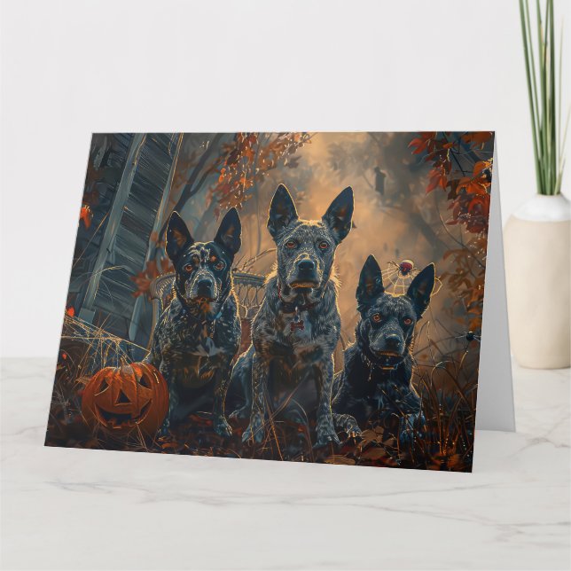Tarjeta Blue Heeler Halloween Noche Doggy Delight (Anverso)