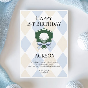 Tarjeta Blue Hole in One Boys Golf Feliz 1er Cumpleaños