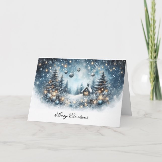 Tarjeta Blue Holiday Escena de nieve Feliz Navidad (Anverso)