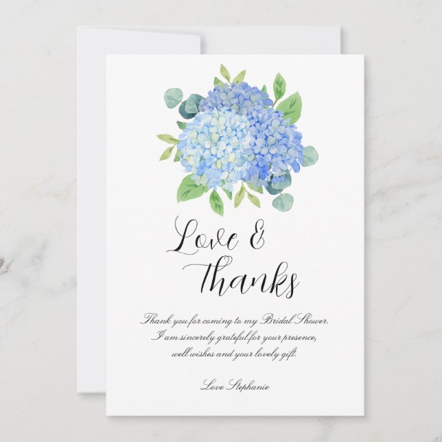 Tarjeta Blue Hydrangea Botanea Bridal Shower (Anverso)