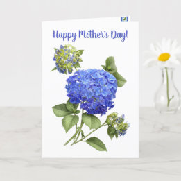 Tarjeta Blue Hydrangea Floral Art Día de la Madre