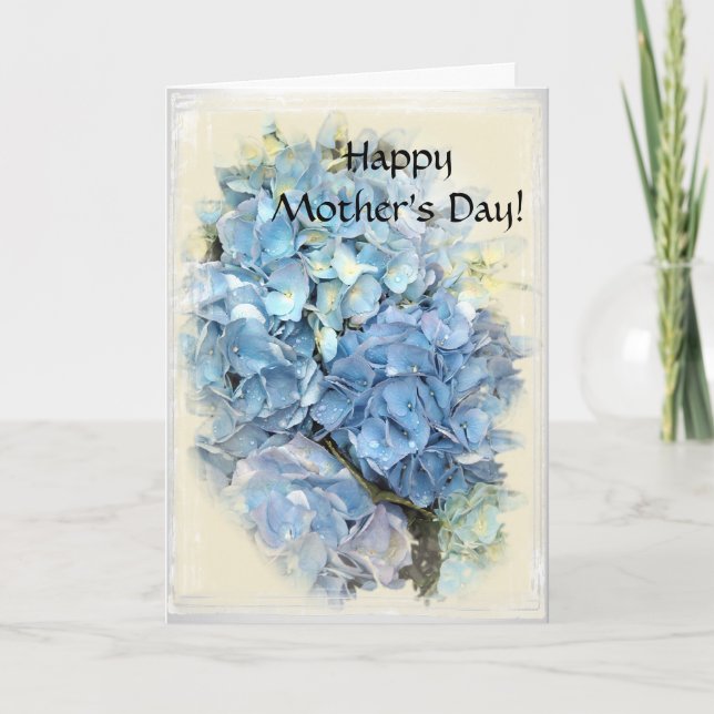 Tarjeta Blue Hydrangea Floral Happy Mothers Day (Anverso)