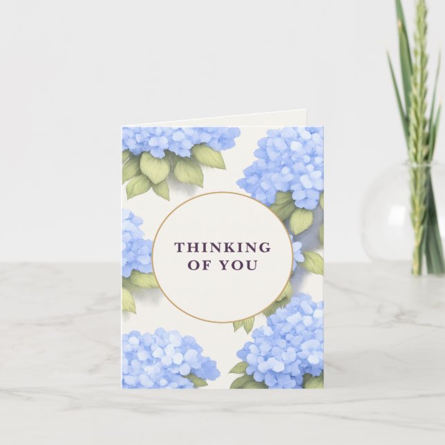 Tarjeta Blue Hydrangea Floral - Thinking Of You  (Anverso)