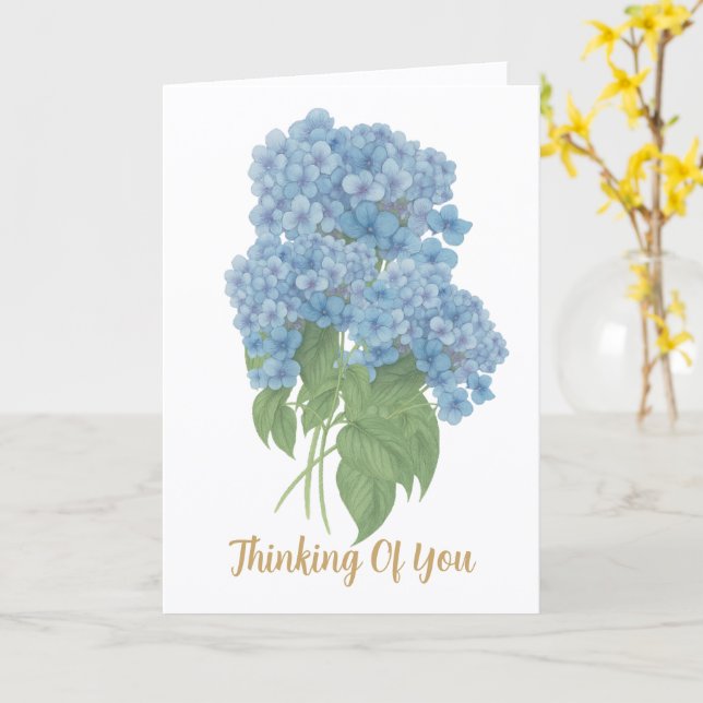 Tarjeta Blue Hydrangea Thinking of You Card (flor amarilla)