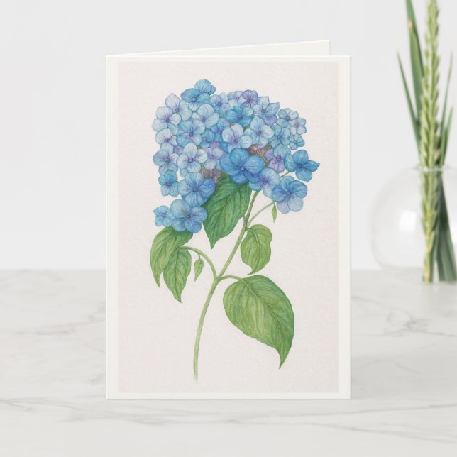 Tarjeta Blue Hydrangea Watercolor Botanical Card | Elegant (Anverso)