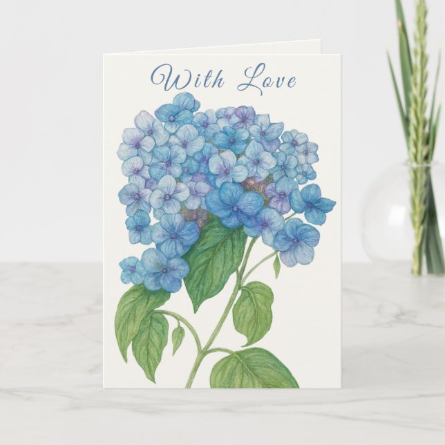 Tarjeta Blue Hydrangea Watercolor Floral Greeting Card  (Anverso)