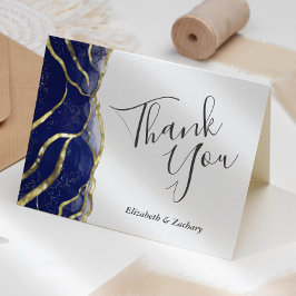 Tarjeta Blue Ink Gold Wedding Thank You Card