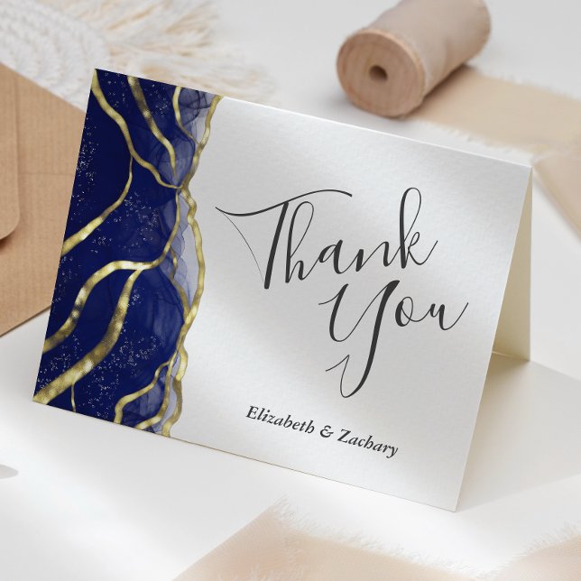 Tarjeta Blue Ink Gold Wedding Thank You Card (Subido por el creador)