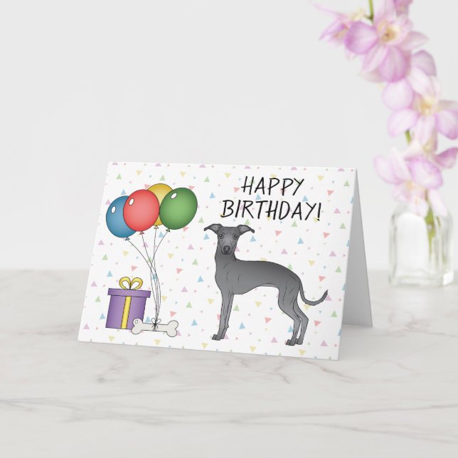 Tarjeta Blue Italian Greyhound Cartog Dog Happy Birday (Orquídea)