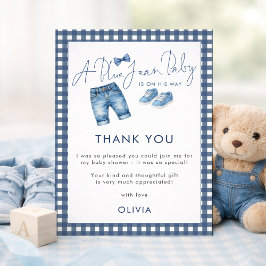 Tarjeta Blue Jean Gingham Thank You Boy Baby Shower 
