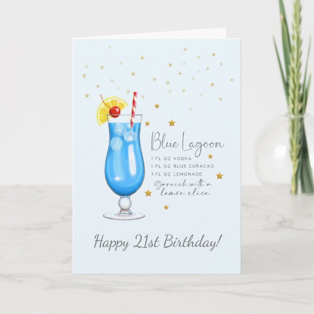 Tarjeta Blue Lagoon Cocktail 21st Happy Birthday Card (Anverso)