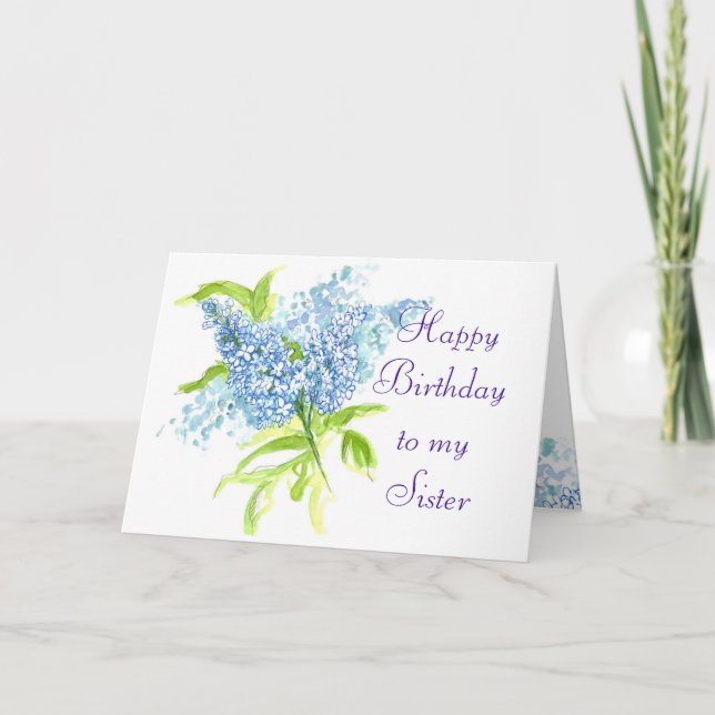 Tarjeta Blue Liliac Spring Bouquet Sister Cumpleaños (Anverso)