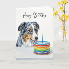 Tarjeta Blue Merle Aussie Birthday Cake Inspector