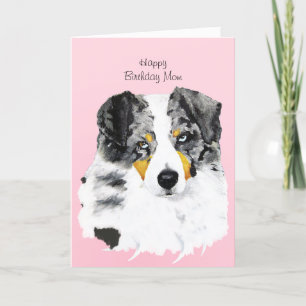 Tarjeta Blue Merle Aussie Happy Birday Mom Card con poesía