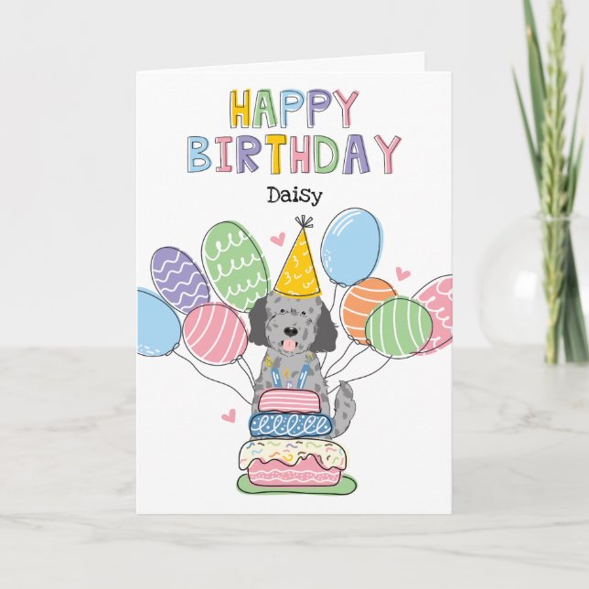 Tarjeta Blue Merle Goldendoodle Dog Happy Birday Card (Anverso)