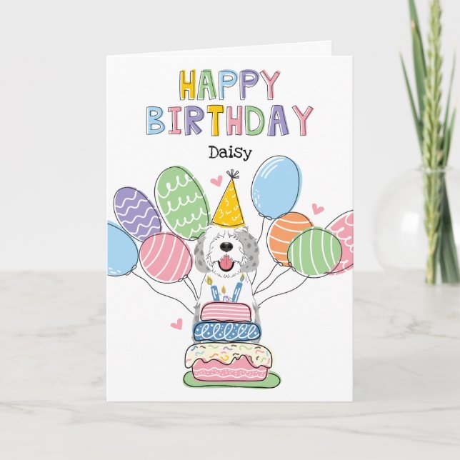 Tarjeta Blue Merle Sheepadoodle Dog Happy Birday (Anverso)