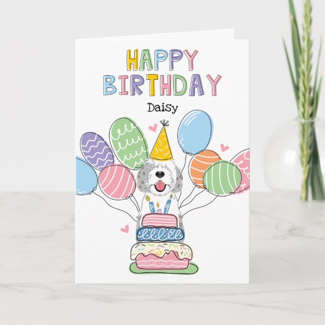 Tarjeta Blue Merle Sheepadoodle Dog Happy Birday (Anverso)