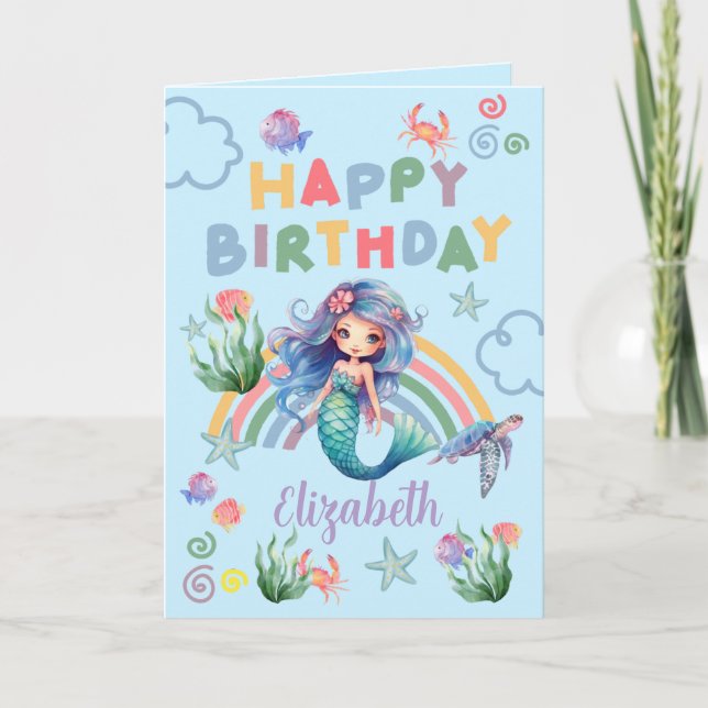 Tarjeta Blue Mermaid Birthday Card in Blue (Anverso)