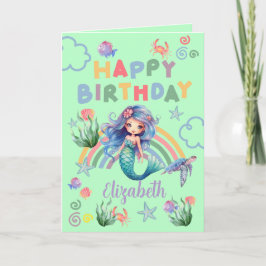 Tarjeta Blue Mermaid Birthday Card in Green
