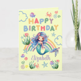 Tarjeta Blue Mermaid Birthday Card in Yellow