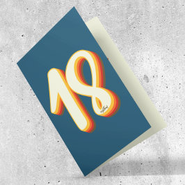 Tarjeta Blue Modern Retro Groovy Dieciocho cumpleaños