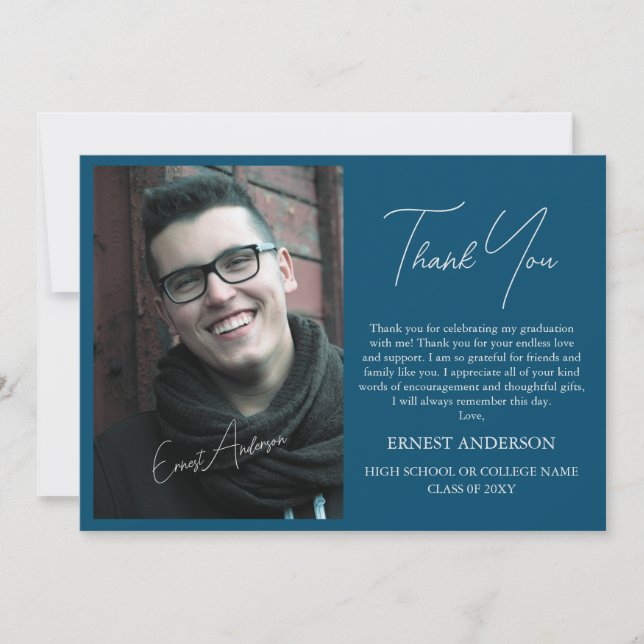 Tarjeta Blue Modern Simple Photo Graduation (Anverso)