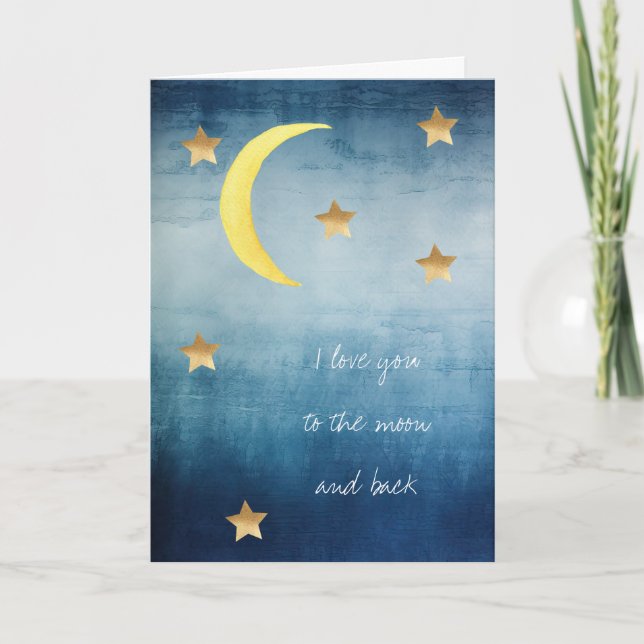 Tarjeta Blue Moon Gold Stars I love you to the moon & back (Anverso)