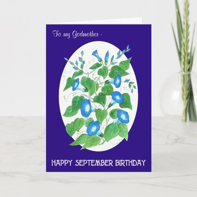 Tarjeta Blue Morning Glory September Birthday Godfather (Anverso)