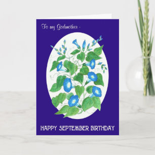 Tarjeta Blue Morning Glory September Birthday Godfather