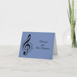 Tarjeta Blue Music Personalized Gracias (en blanco dentro)