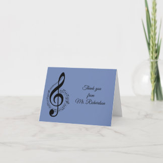 Tarjeta Blue Music Personalized Gracias (en blanco dentro)