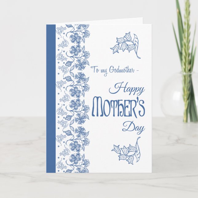 Tarjeta Blue on White Floral Mother's Day Card, padrina (Anverso)
