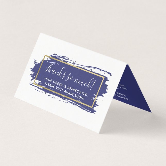 Tarjeta Blue Paint Stroke & Modern Gold Gracias Card (Anverso)