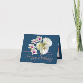 Tarjeta Blue Pink Bouquet White Roses Orchids Cumpleaños