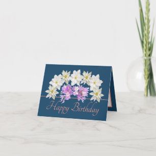 Tarjeta Blue Pink Moda White Purple Bouquet Feliz cumpleañ