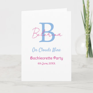 Tarjeta blue pink on clouds nine monogram bachelorette par