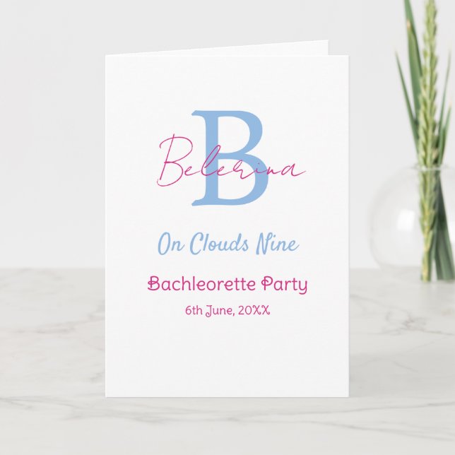 Tarjeta blue pink on clouds nine monogram bachelorette par (Anverso)